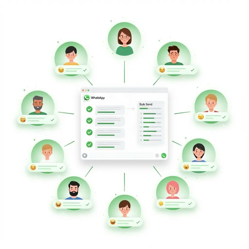 WAbulk personalization feature showing how each WhatsApp message is customized with recipient names and custom fields for a personal 1-to-1 feel