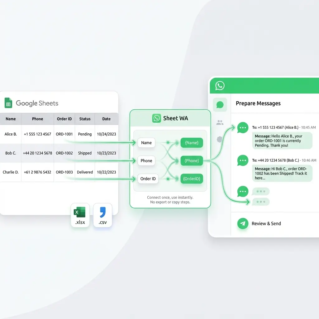 Sheet WA Google Sheets and spreadsheet integration for WhatsApp messaging
